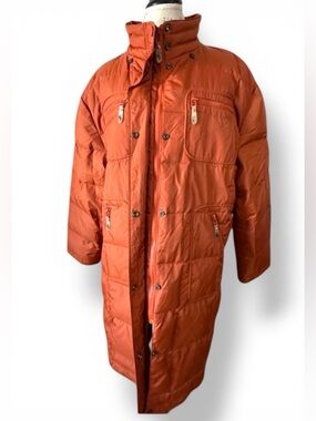 Nuage Vintage Duvet Down Puffer Coat Long Orange Quilted Parka XL
